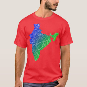 Farbige Mandala-Kunstkarte Indiens mit Text in Blu T-Shirt
