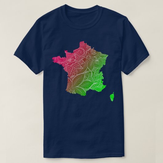 Farbige Mandala Kunstkarte von Frankreich mit Text T-Shirt (Design vorne)