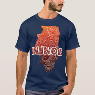 Farbige Mandala Kunstkarte von Illinois mit Text i T-Shirt