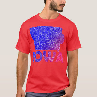Farbige Mandala Kunstkarte von Iowa mit blauem Tex T-Shirt
