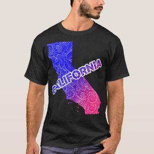 Farbige mandala Kunstkarte von Kalifornien mit Tex T-Shirt