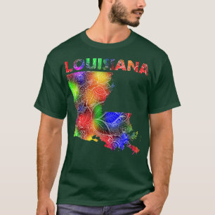 Farbige mandala Kunstkarte von Louisiana mit Text T-Shirt