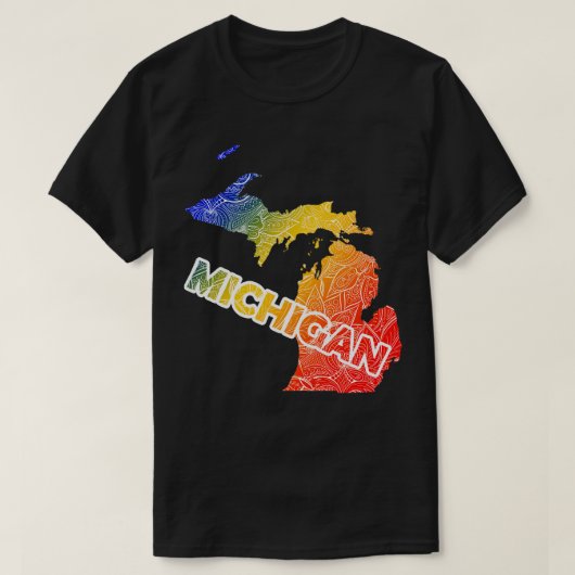 Farbige mandala Kunstkarte von Michigan mit Text i T-Shirt (Design vorne)