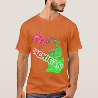 Farbige mandala Kunstkarte von Michigan mit Text i T-Shirt