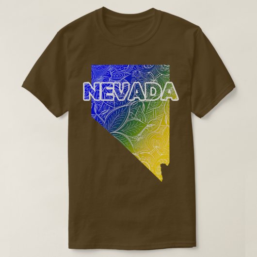 Farbige Mandala Kunstkarte von Nevada mit Text in T-Shirt (Design vorne)
