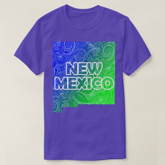 Farbige Mandala Kunstkarte von New Mexico mit Text T-Shirt (Design vorne)