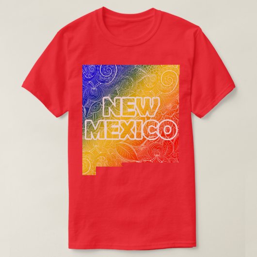 Farbige Mandala Kunstkarte von New Mexico mit Text T-Shirt (Design vorne)