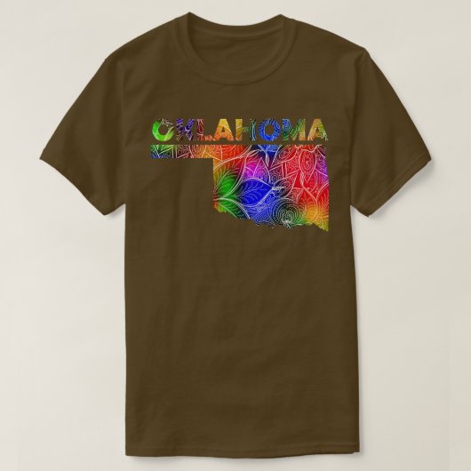 Farbige Mandala Kunstkarte von Oklahoma mit Text i T-Shirt (Design vorne)