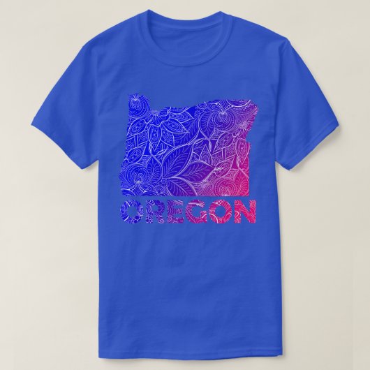Farbige Mandala Kunstkarte von Oregon mit Text in T-Shirt (Design vorne)