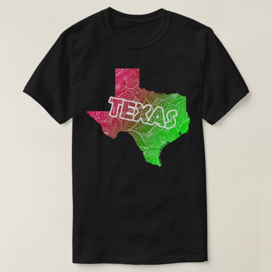 Farbige mandala Kunstkarte von Texas mit Text in B T-Shirt (Design vorne)