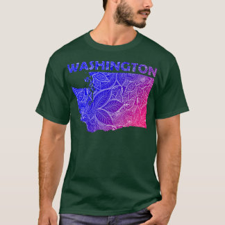 Farbige Mandala-Kunstkarte von Washington mit Text T-Shirt