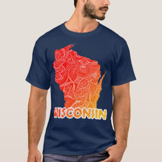 Farbige Mandala Kunstkarte von Wisconsin mit Text T-Shirt