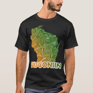 Farbige Mandala Kunstkarte von Wisconsin mit Text T-Shirt