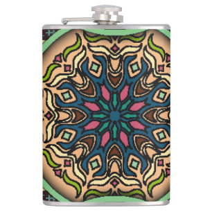 Farbige Mandala: Vintage florale Handzeichnung Flachmann