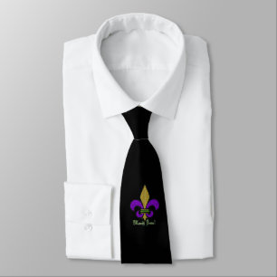 Farbige Mardi Gras Fleur De Lis auf Schwarz Krawatte