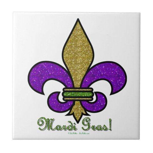 Farbige Mardi Gras Fleur De Lis Fliese (Vorderseite)