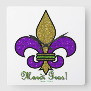 Farbige Mardi Gras Fleur De Lis Quadratische Wanduhr