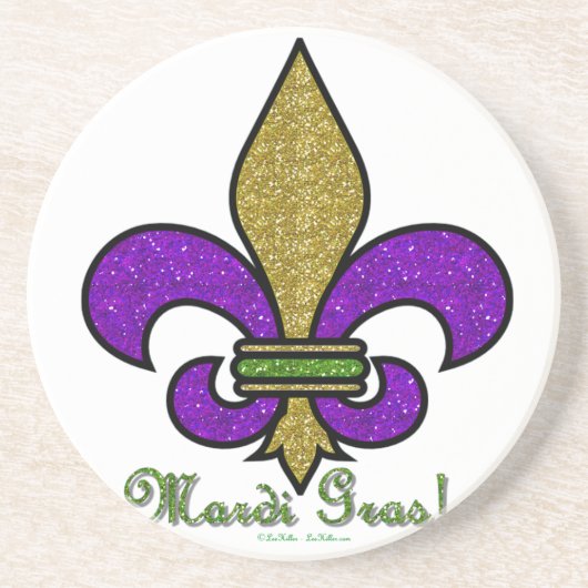 Farbige Mardi Gras Fleur De Lis Sandstein Untersetzer (Vorne)