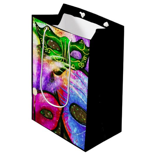 Farbige Mardi Gras Masken Geschenktasche Mittlere Geschenktüte (Vorderseite Schrägansicht)