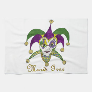 Farbige Mardi Gras Narren Maske Küchentuch