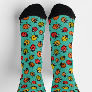 Farbige Marienkäfer auf Türkis Socken