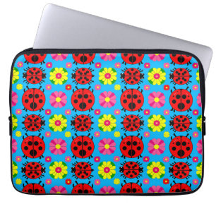 Farbige Marienkäfer und Blumen Laptopschutzhülle