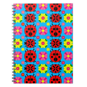 Farbige Marienkäfer und Blumen Notizblock