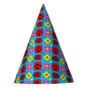 Farbige Marienkäfer und Blumen Partyhütchen