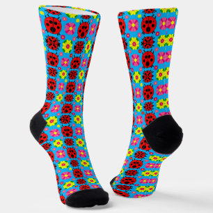Farbige Marienkäfer und Blumen Socken