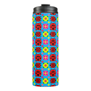 Farbige Marienkäfer und Blumen Thermosbecher