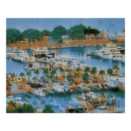 Farbige Marina-Wandkunst Küstenhafenboote Poster