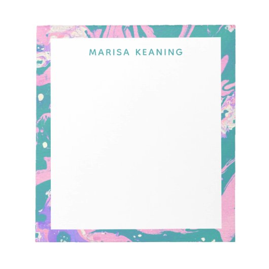 Farbige Marmorfarbe in Rosa und Grün mit Namen Notizblock (Vorderseite)