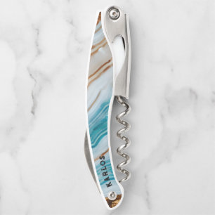 Farbige Marmortextur, gewellte Muster, Monogramm Kellnermesser