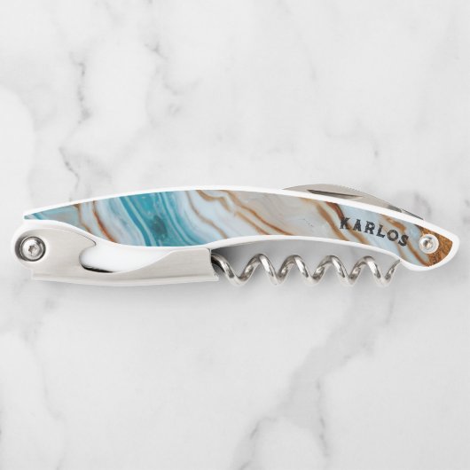 Farbige Marmortextur, gewellte Muster, Monogramm Kellnermesser (Vorderseite)