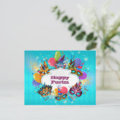 Farbige Maske Happy Purim Postkarte (Stehend Vorderseite)