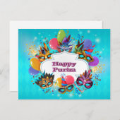 Farbige Maske Happy Purim Postkarte (Vorne/Hinten)