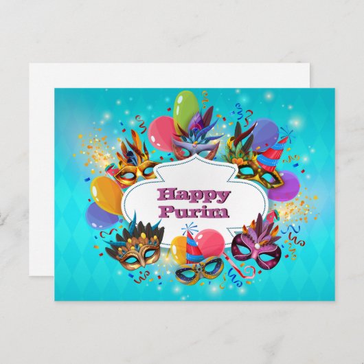 Farbige Maske Happy Purim Postkarte (Vorne/Hinten)