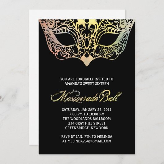 Farbige Maske Masquerade Einladungen (Vorne/Hinten)
