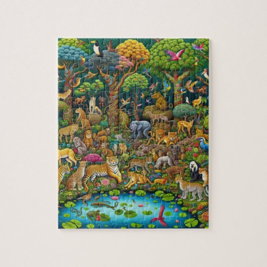 Farbige massive detaillierte Wildtiere im Dschunge Puzzle (Vertikal)