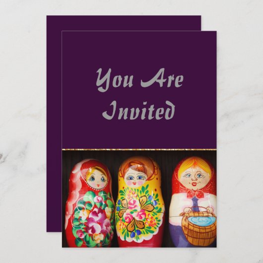 Farbige Matryoshka-Puppen Einladung (Vorne/Hinten)