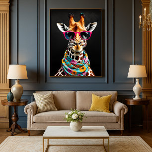 Farbige maximalistische lustige Giraffen-Kunst  Poster