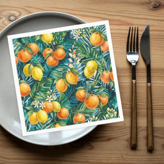 Farbige mediterrane Zitrusfrüchte Wasserfarben Serviette