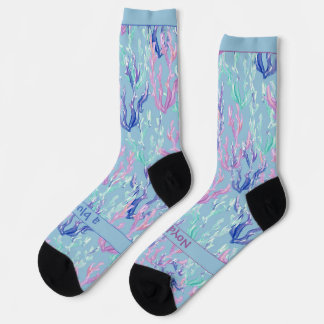 Farbige Meeresalgen, Text auf Blau Socken