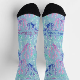 Farbige Meeresalgen, Text auf Blau Socken