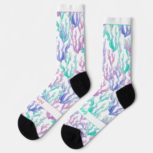 Farbige Meeresalgen, Text auf Weiß Socken (Linkes Detail)