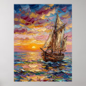 Farbige Meereslandschaft mit Segelschiff Poster (Vorne)