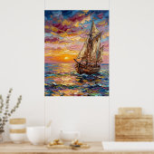 Farbige Meereslandschaft mit Segelschiff Poster (Küche)