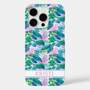Farbige Meeresschildkröten Monogramm iPhone 16 Pro Hülle
