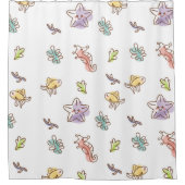 Farbige Meereswelt mit Seestern und Fischen v Duschvorhang (Vorderseite)