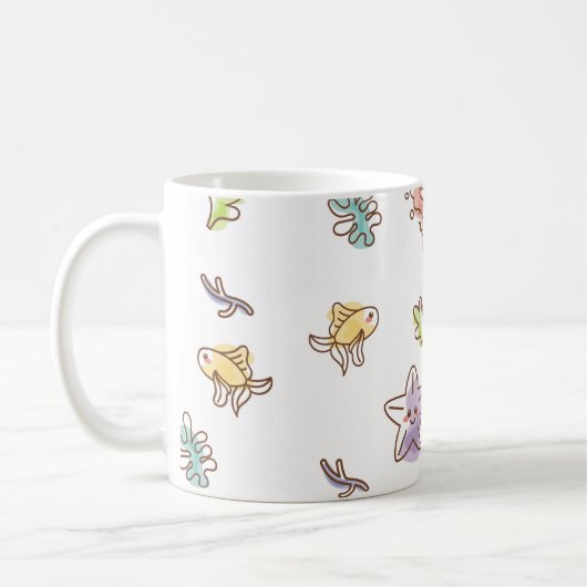 Farbige Meereswelt mit Seestern und Fischen v Kaffeetasse (Links)